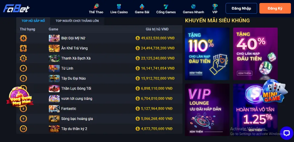 Giao diện ứng dụng fsbet app trên điện thoại di động